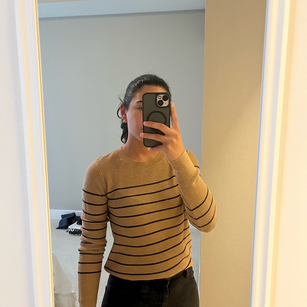 GAP Tan and Black Striped Long Sleeve Tee